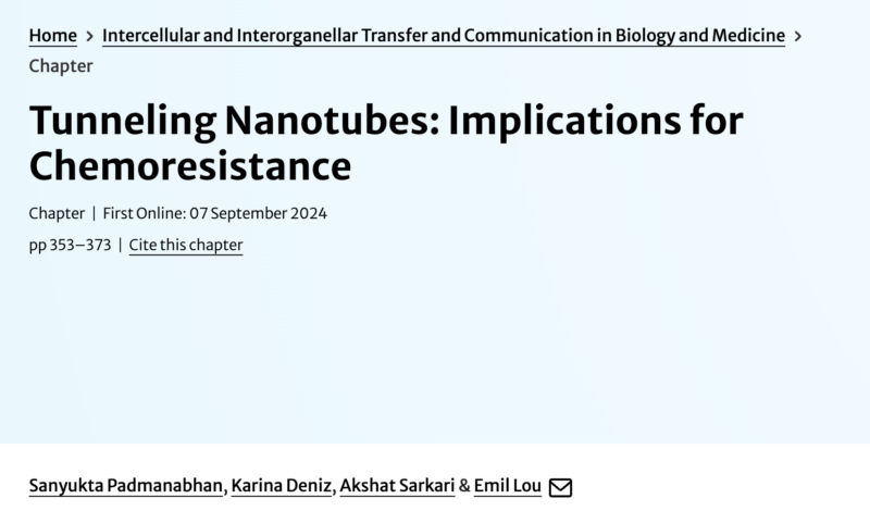 Emil Lou: Junior team of Lou Lab has a new chapter published on Tunneling Nanotubes